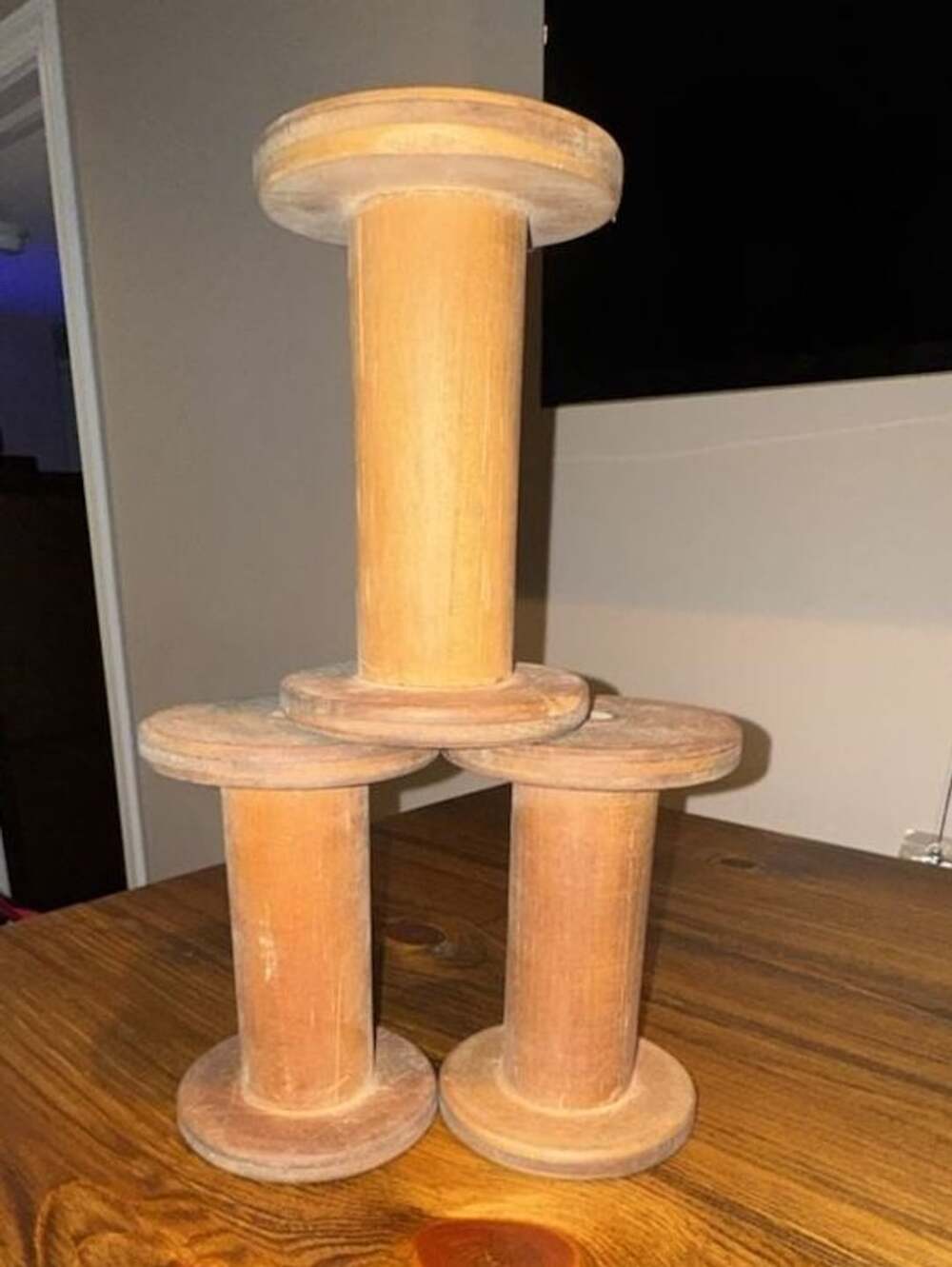 Vintage Vectra Co. Odenton MD Wood Industrial Textile Mill Spool Bobbin Set of 3